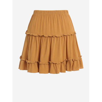 ZAFUL Solid Frilled Tiered Mini Skirt M Yellow