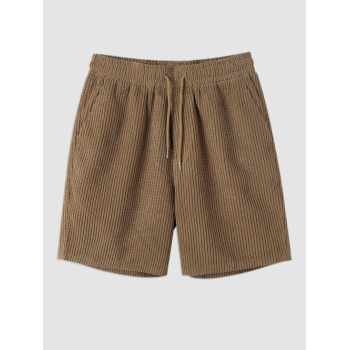 Solid Color Corduroy Drawstring Shorts L Light coffee