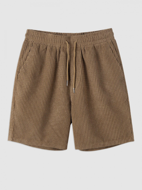 Solid Color Corduroy Drawstring Shorts L Light coffee