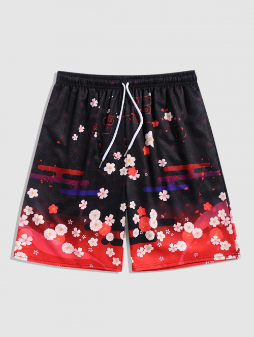 ZAFUL Men's Flowers Pattern Board Shorts M Black