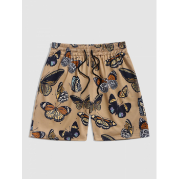 ZAFUL Casual Drawstring Butterfly Printed Sweat Shorts L Light coffee