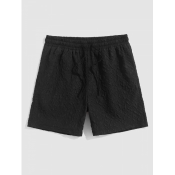 ZAFUL Men's Solid Color Bubbled Jacquard Textured Casual Drawstring Shorts L Black