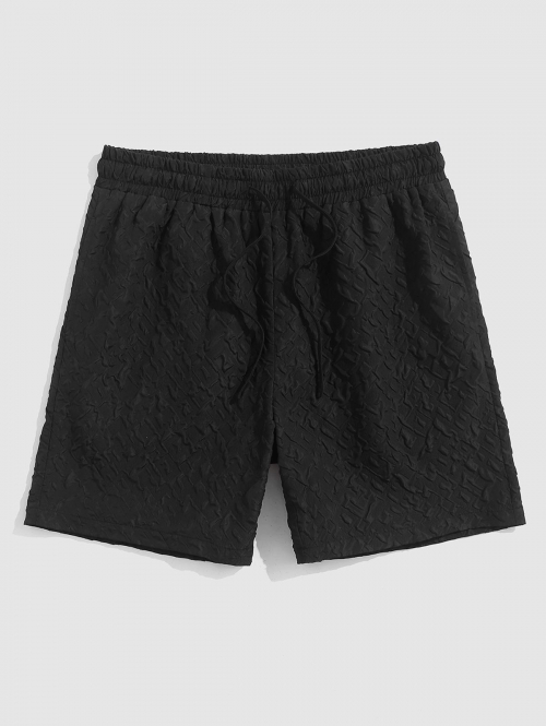 ZAFUL Men's Solid Color Bubbled Jacquard Textured Casual Drawstring Shorts L Black