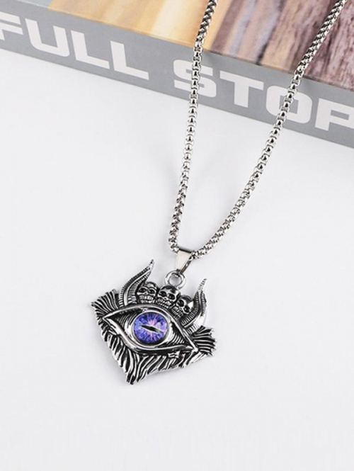 Retro Punk Gothic Style Demon Eyes Skull Shape Metal Chain Pendant Necklace for Men and Women