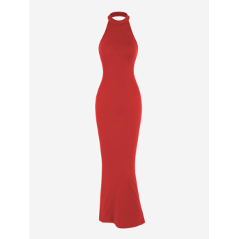 Maxi Solid Color Halter Backless Sexy Bodycon Vegas Dress L Red