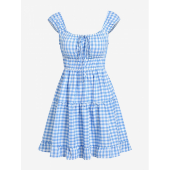 Mini Dress ZAFUL Gingham Tiered Mini Dress L Light blue