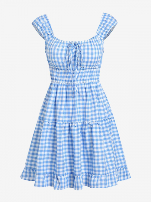 Mini Dress ZAFUL Gingham Tiered Mini Dress L Light blue