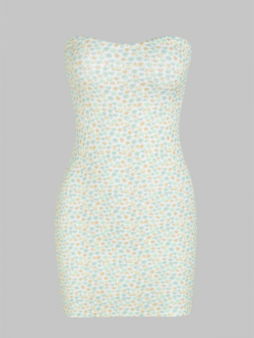 Mini Dress Ribbed Ditsy Print Mini Tube Dress S Light green