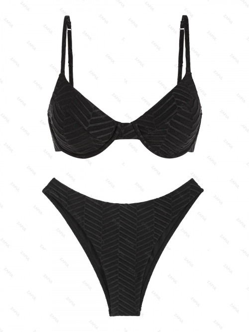 ZAFUL Ribbed Underwire Bikini Swimwear M Black