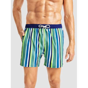 ZAFUL Men's Vertical Striped Colored Boardshorts S Deep green