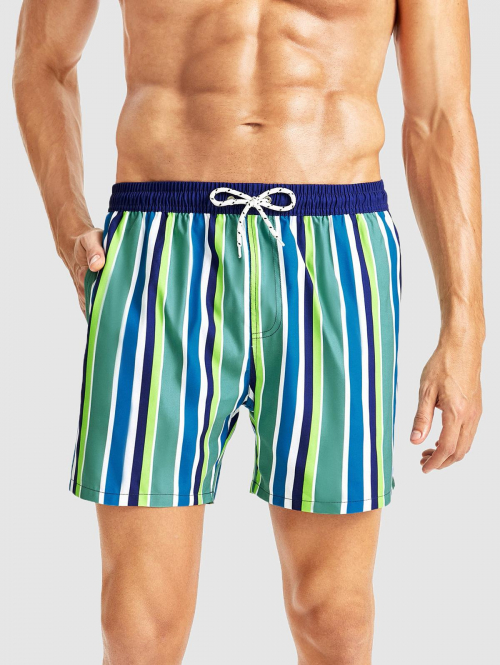 ZAFUL Men's Vertical Striped Colored Boardshorts S Deep green