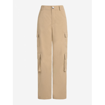 ZAFUL Multi Pockets High Waisted Wide Leg Cargo Pants M Light coffee