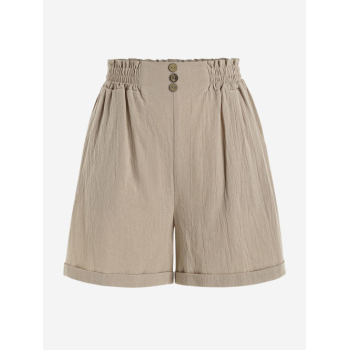 Cuffed Hem Pockets High Waisted Paperbag Shorts S Light coffee