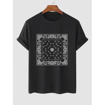 ZAFUL Men's Ethnic Style Paisley Graphic Printed Short Sleeves T-shirt L Black