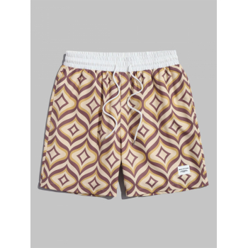 ZAFUL Men's ZAFUL Colorblock Geometric Print Drawstring Beach Vacation Shorts S Coffee