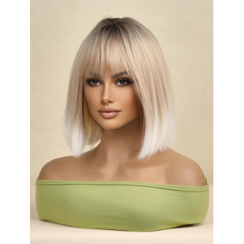 zaful Black Gradient White Platinum See-through Bangs Bob Short Straight Synthetic Wig