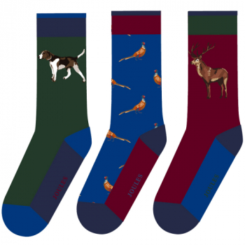 Joules Mens Striking Breathable Printed 3 Pack Socks UK Size 7-12