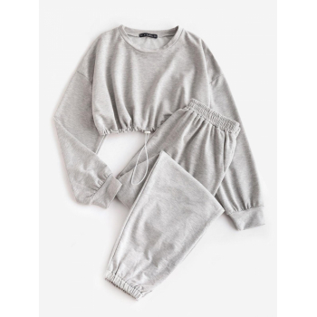 Crop Sweatshirt and Joggers Tracksuit S Gray