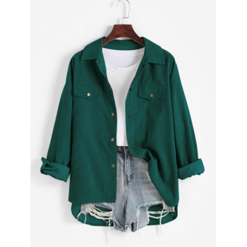 ZAFUL High Low Flap Details Corduroy Shacket L Deep green