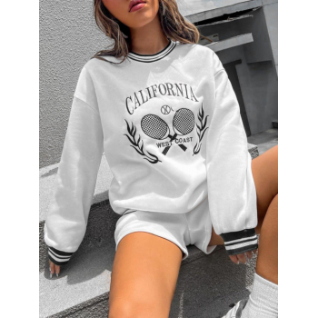 Women Hoodies Blokecore CALIFORNIA Tennis Embroidered Oversized Thermal Lined Sweatshirt M Black