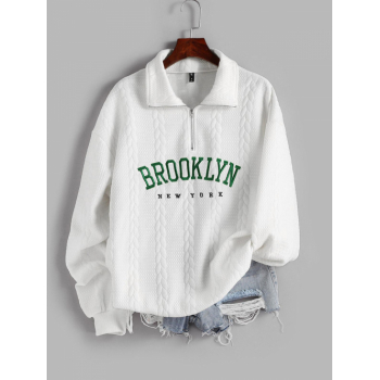 Women Hoodies Women's Casual BROOKLYN NEW YORK Letter Embroidered Quarter Zip Cable Textured Pullover Sweatshirt L White