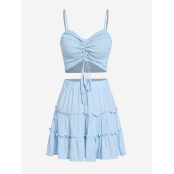 ZAFUL Smocked Cinched Tiered Skirt Set L Light blue