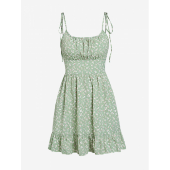 Mini Dress ZAFUL Ruched Ditsy Floral Tie Shoulder Mini Sundress S Light green