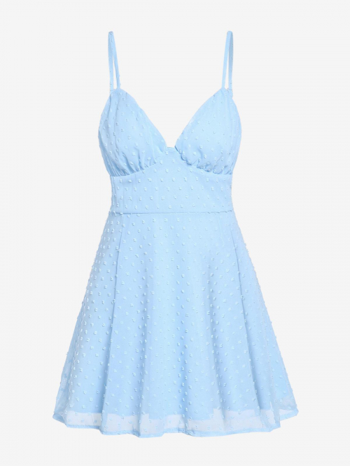 Mini Dress Cami Swiss Dots Ruched Bustier Mini Dress S Light blue