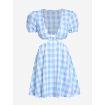 Mini Dress ZAFUL Plunging Neckline Cutout Gingham Mini Dress S Light blue