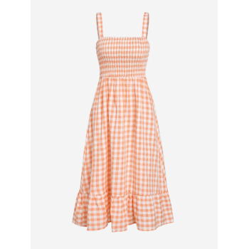 Mini Dress ZAFUL Gingham Flounce Shirred Midi Dress S Light orange