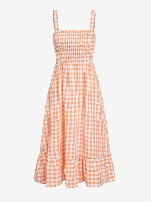 Mini Dress ZAFUL Gingham Flounce Shirred Midi Dress S Light orange