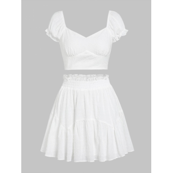 ZAFUL Swiss Dot Milkmaid Top and Paperbag Waist Skirt Co Ord Set S White