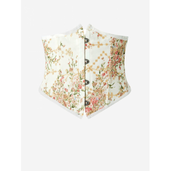 Women Blouses Floral Print Embroidered Hook Front Boned Detail Lace Up Underbust Corset Top M Light yellow