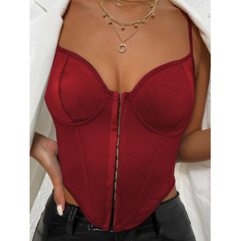 Women Tank Tops Hook Front Cupped Corset Style Bandage Camisole L Red