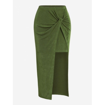 ZAFUL Jersey Twisted Slit Midi Skirt M Deep green