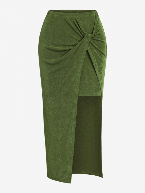 ZAFUL Jersey Twisted Slit Midi Skirt M Deep green