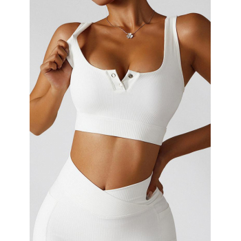 ZAFUL Women's Sportswear Textured Snap Button Sports Bra M White