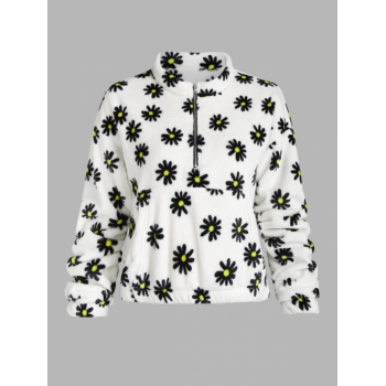 Women Hoodies Half Zip Daisy Graphic Fluffy Sweatshirt S