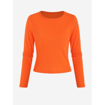 Fashion Women Tees Ribbed Plain Layering Tee M Orange