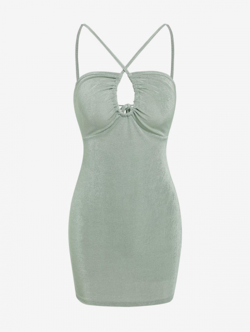 Mini Dress ZAFUL String Cut Out Backless Mini Dress S Light green