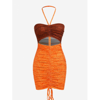 Mini Dress ZAFUL Halter Two Tone Cutout Bodycon Dress Xl Orange