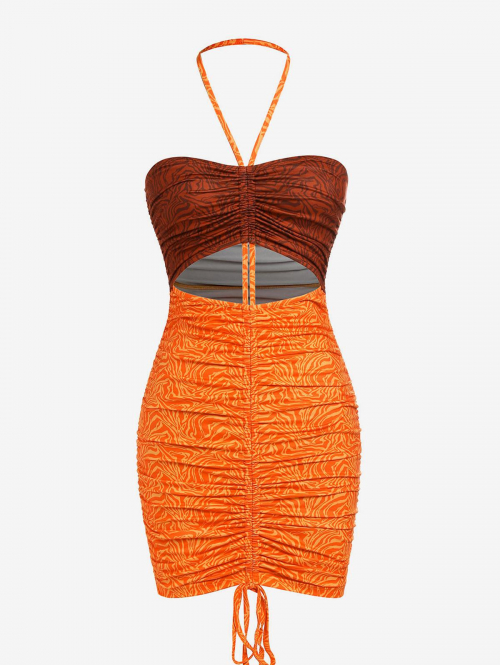 Mini Dress ZAFUL Halter Two Tone Cutout Bodycon Dress Xl Orange