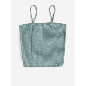 Women Tank Tops Solid Ribbed Knit Cami Top L Green