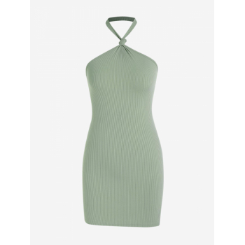 Bodycon Dress Ribbed Halter Backless Bodycon Dress S Light green