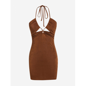 Bodycon Dress ZAFUL Halter Cross Jersey Bodycon Dress M Deep coffee