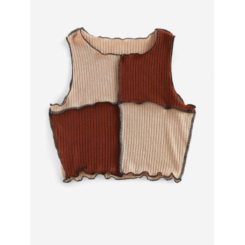 Women Tank Tops ZAFUL Colorblock Topstitching Knitted Tank Top L Light coffee