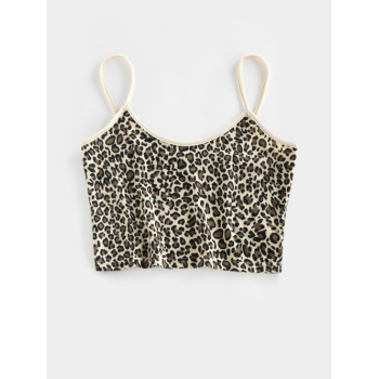 Women Tank Tops ZAFUL Leopard Knitted Crop Camisole M Light coffee