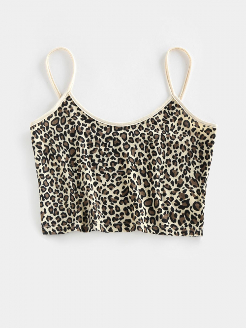 Women Tank Tops ZAFUL Leopard Knitted Crop Camisole M Light coffee