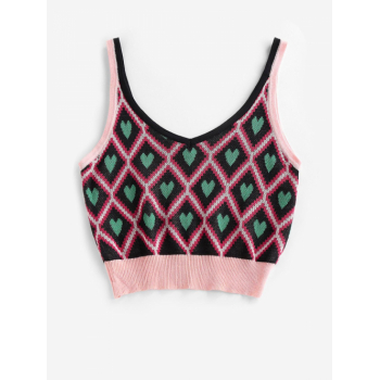 Women Tank Tops ZAFUL Argyle Heart Crop Knit Tank Top S Black