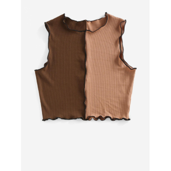 Women Tank Tops ZAFUL Ribbed Colorblock Topstitching Top L Coffee